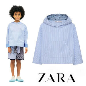 ZARA Kids | Blue/White | STRIPED HOODIE SHIRT LIMITED EDITION